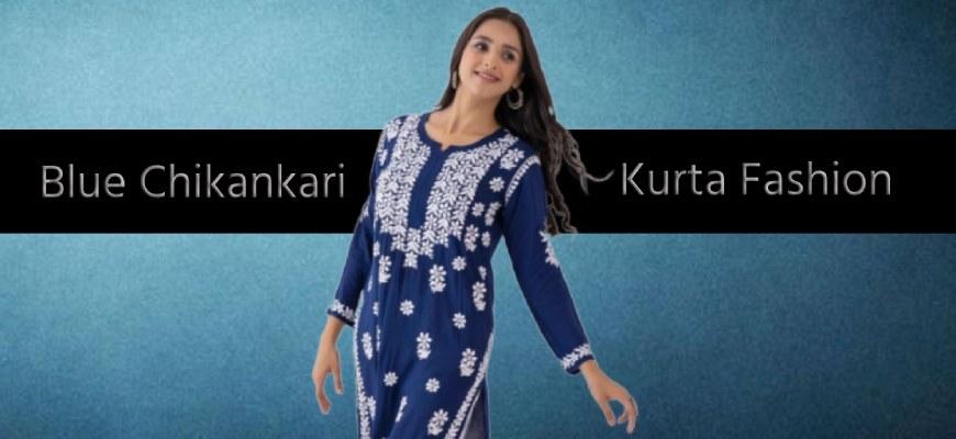 Blue Chikankari Kurta With Brands for women