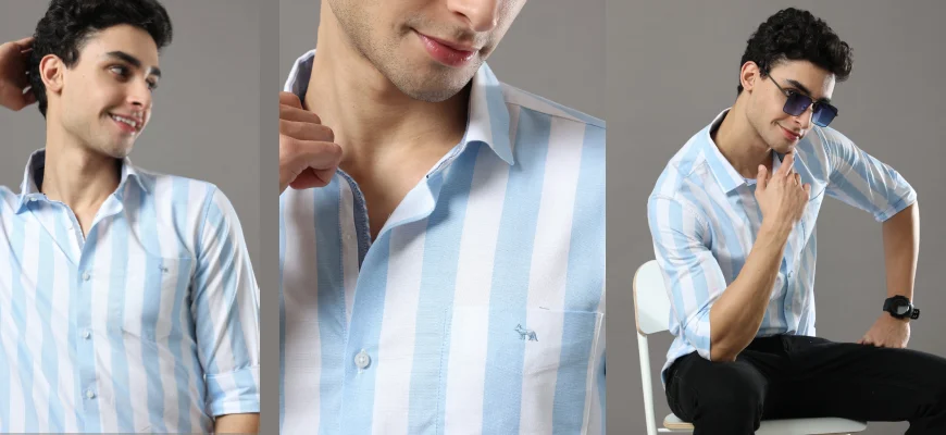 A Sky Blue Shirt With White Stripes