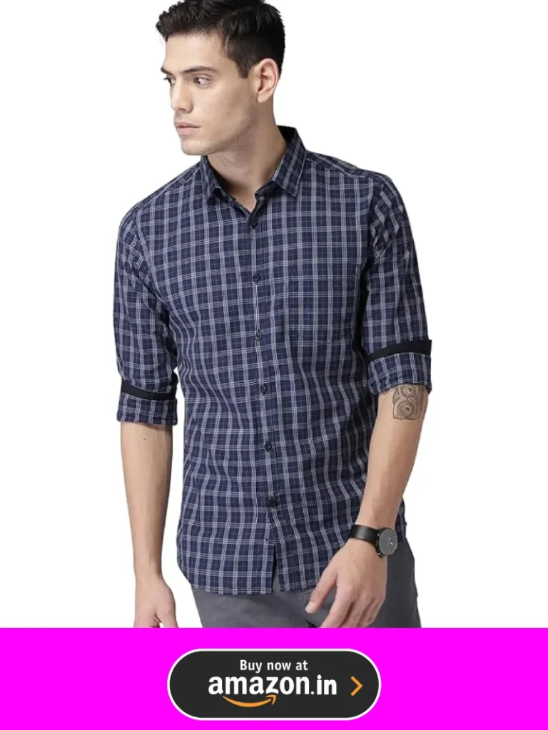 Full sleeve navy blue and white check shirt