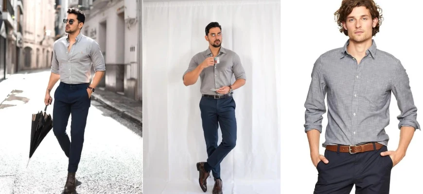 Grey Shirt With Navy Blue Pants