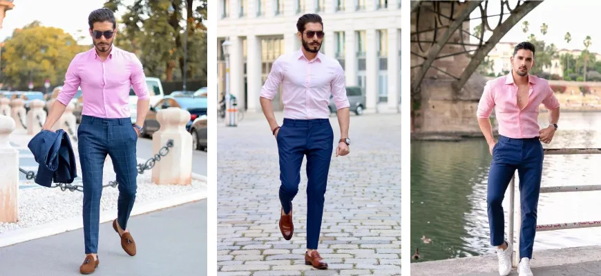 Light Pink With Navy Blue Pants