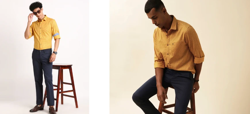 Mustard Shirt With Navy Blue Pants