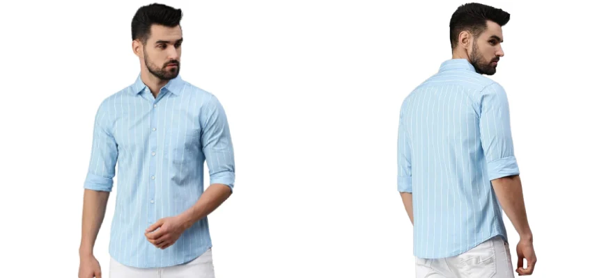 Peppyzone Long Sleeve Sky Blue Shirt With White Stripes