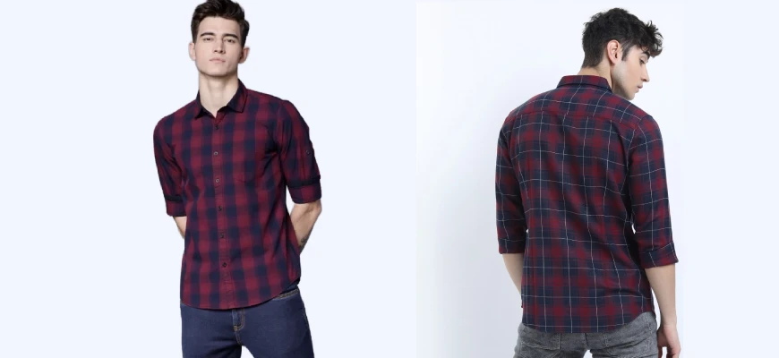 Red And Navy Blue Check Shirts For Men