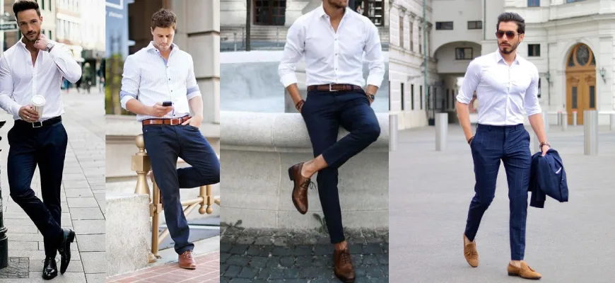 White Shirt And Navy Blue Pants