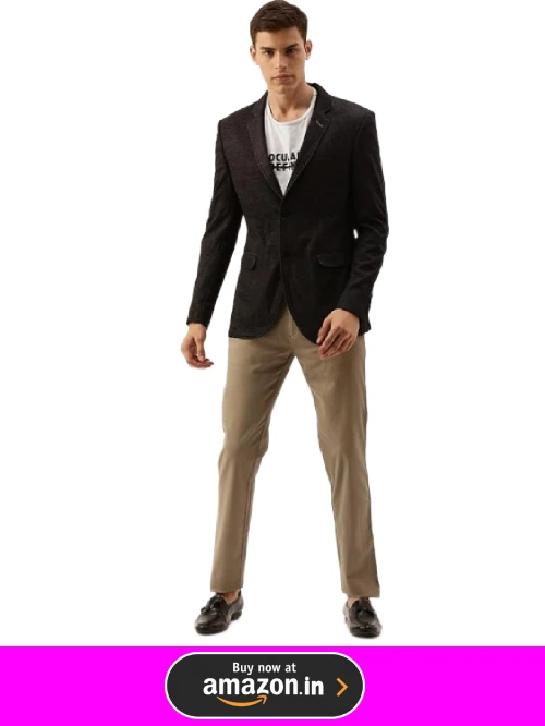 black blazer with brown pants