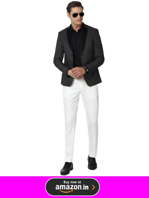 black blazer with white pants